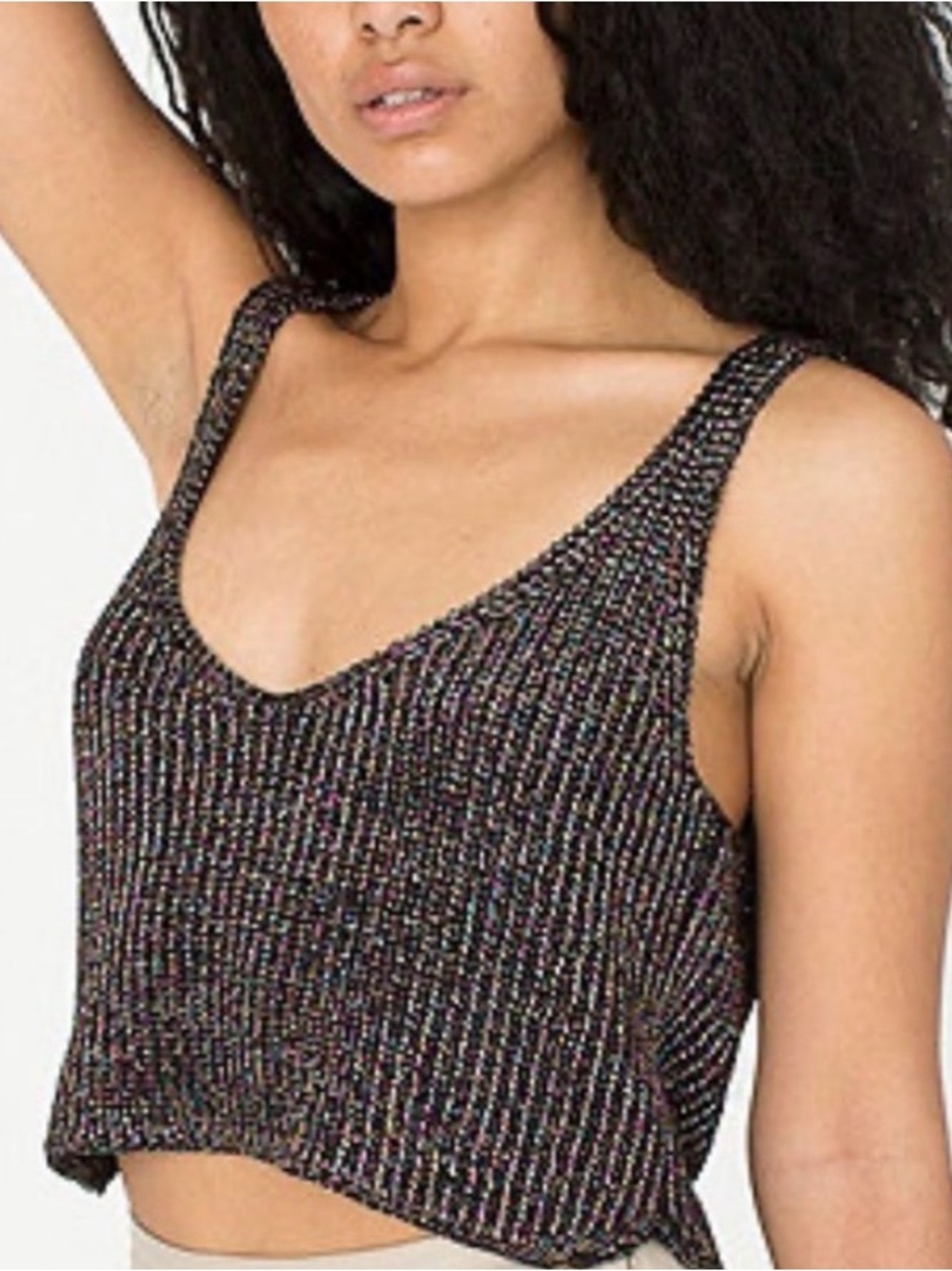 American Apparel Black Sparkle Ribbed V-Neck Crop Tank XS/S